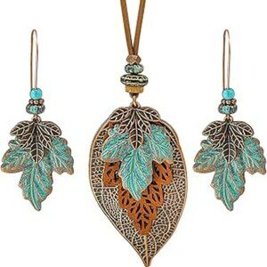 3 pc Bohemian Necklace Set Hemp Rope Chain Beautiful Earthy Leaves